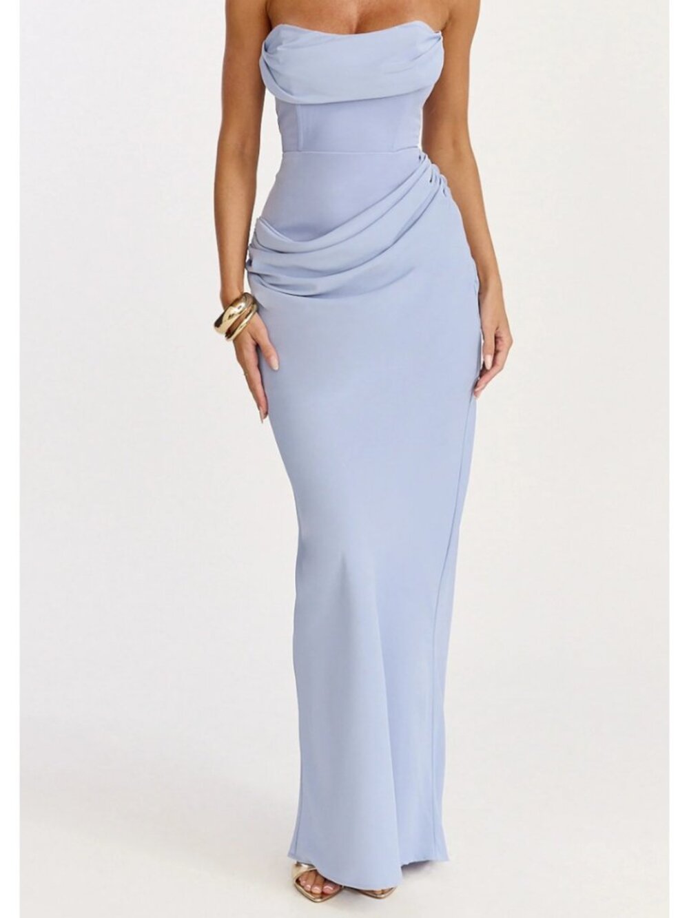 NWT Showpo Phoebe Soft Blue Bodice Drape Skirt Maxi Dress Gown US 2
